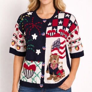 Eagle’s Eye Women’s M Vintage 1995 Patriotic Teddy Bear Red White Blue Sweater